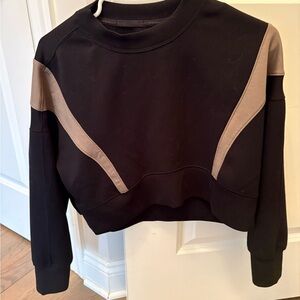 Cropped Black Sweatshirt with Taupe Panels
